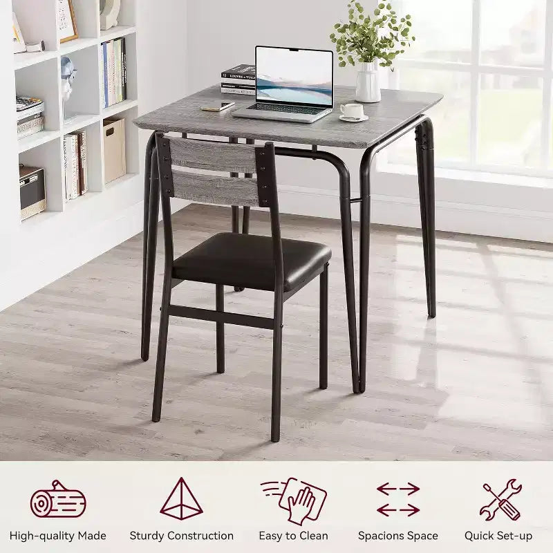 3 Piece Dining Table Set for 2, Small Wooden Kitchen Table w/Storage, Farmhouse Square Dinette Set for Dining Room, Apartment, Small Space