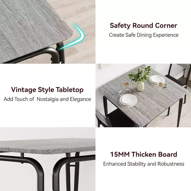 3 Piece Dining Table Set for 2, Small Wooden Kitchen Table w/Storage, Farmhouse Square Dinette Set for Dining Room, Apartment, Small Space