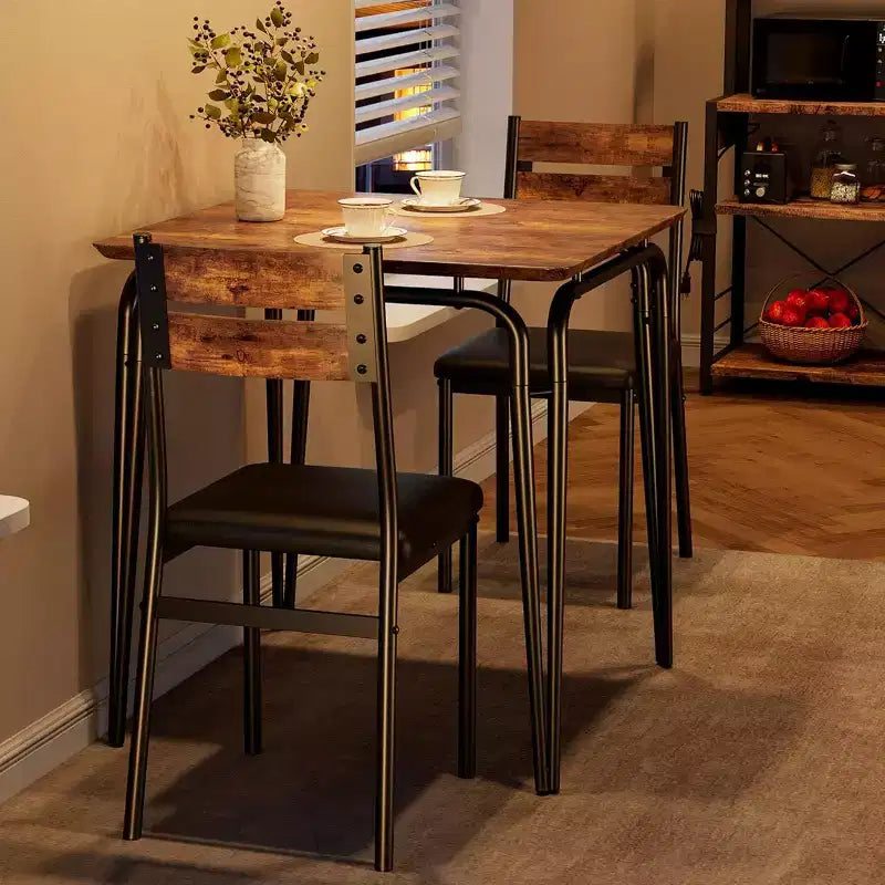 3 Piece Dining Table Set for 2, Small Wooden Kitchen Table w/Storage, Farmhouse Square Dinette Set for Dining Room, Apartment, Small Space