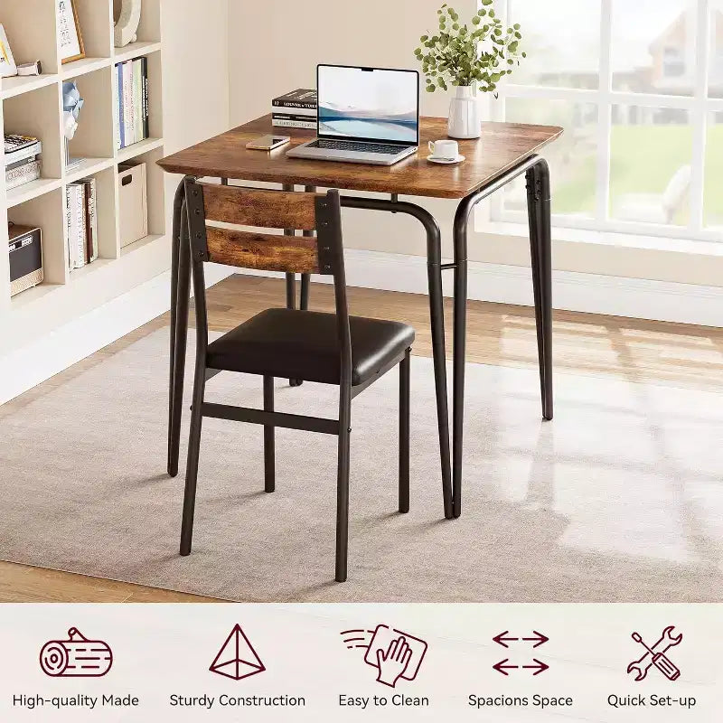 3 Piece Dining Table Set for 2, Small Wooden Kitchen Table w/Storage, Farmhouse Square Dinette Set for Dining Room, Apartment, Small Space
