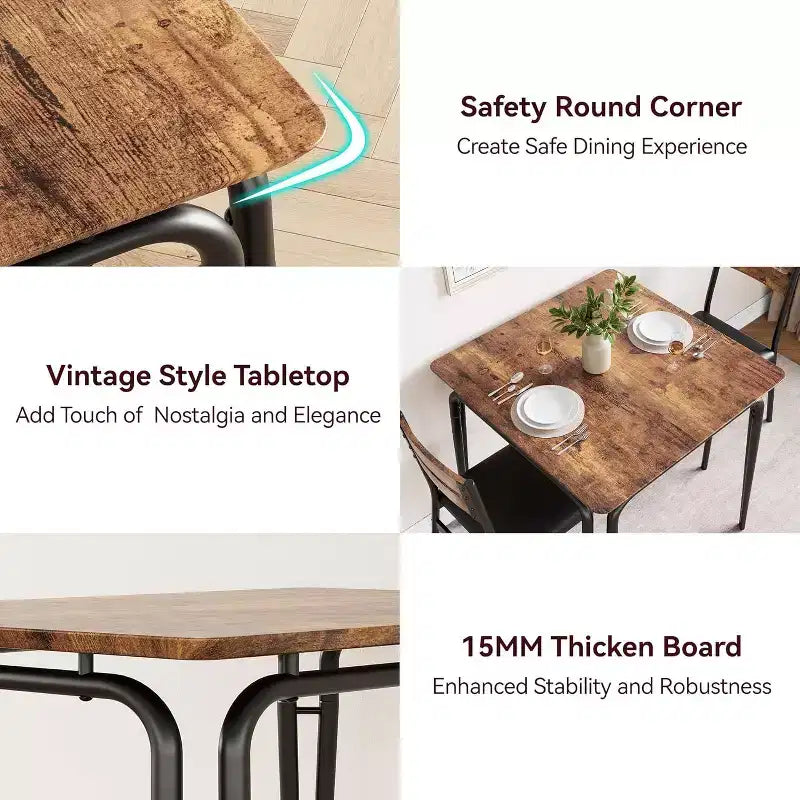 3 Piece Dining Table Set for 2, Small Wooden Kitchen Table w/Storage, Farmhouse Square Dinette Set for Dining Room, Apartment, Small Space