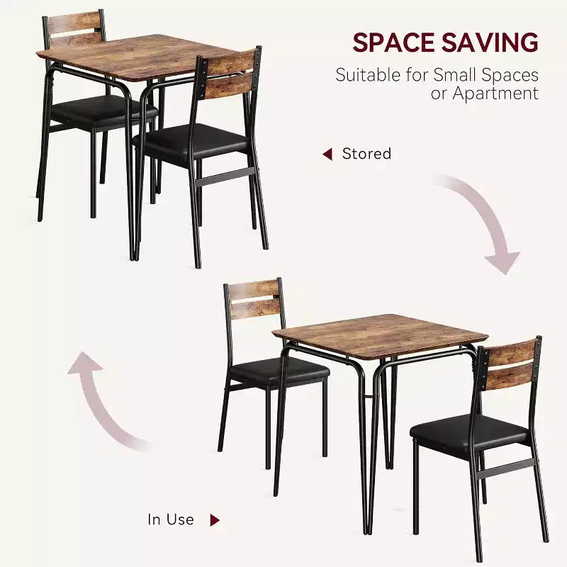 3 Piece Dining Table Set for 2, Small Wooden Kitchen Table w/Storage, Farmhouse Square Dinette Set for Dining Room, Apartment, Small Space