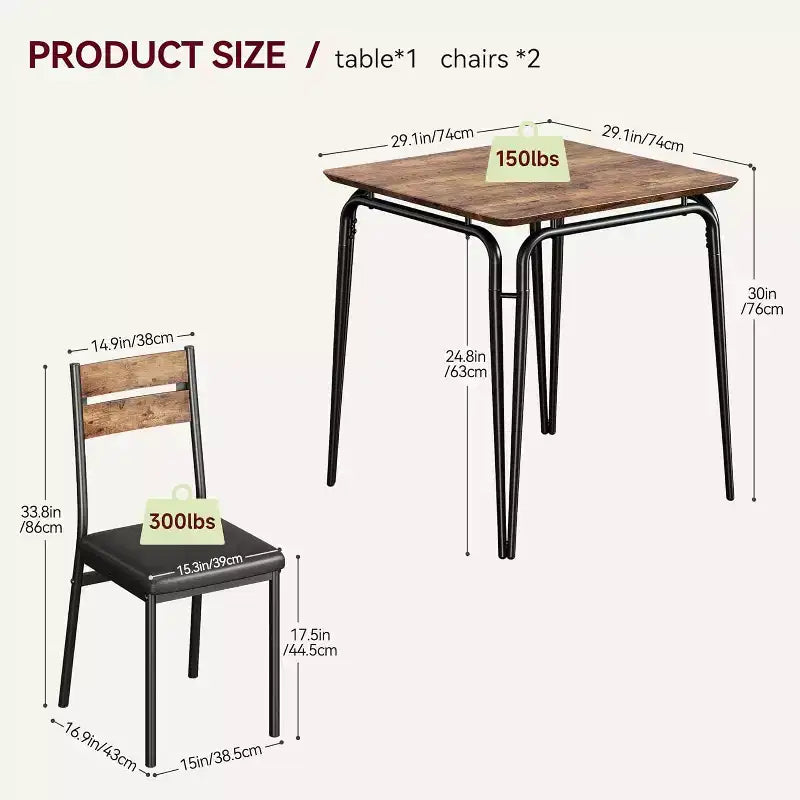 3 Piece Dining Table Set for 2, Small Wooden Kitchen Table w/Storage, Farmhouse Square Dinette Set for Dining Room, Apartment, Small Space