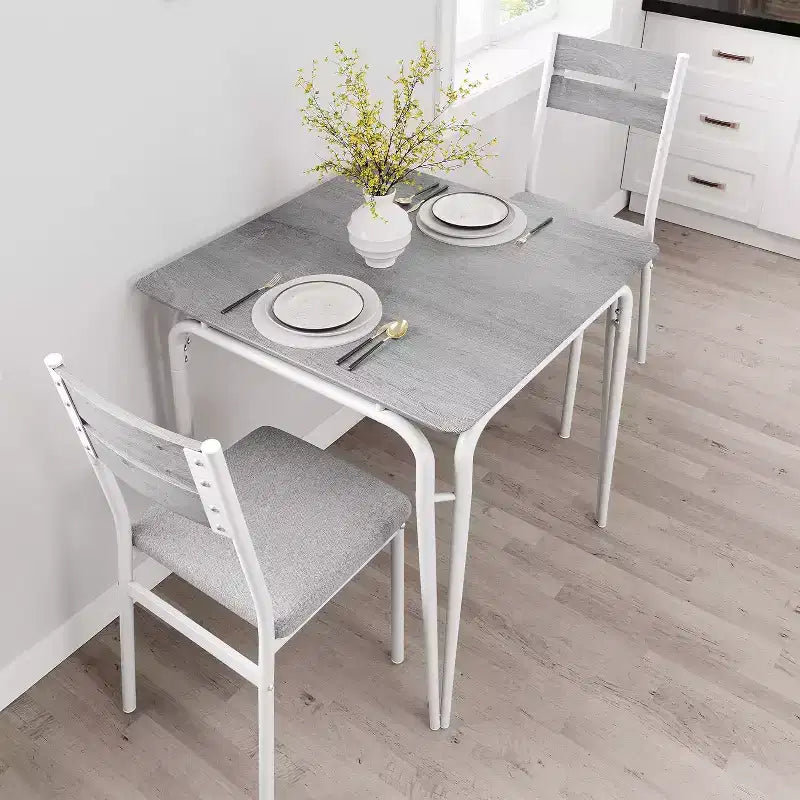3 Piece Dining Table Set for 2, Small Wooden Kitchen Table w/Storage, Farmhouse Square Dinette Set for Dining Room, Apartment, Small Space