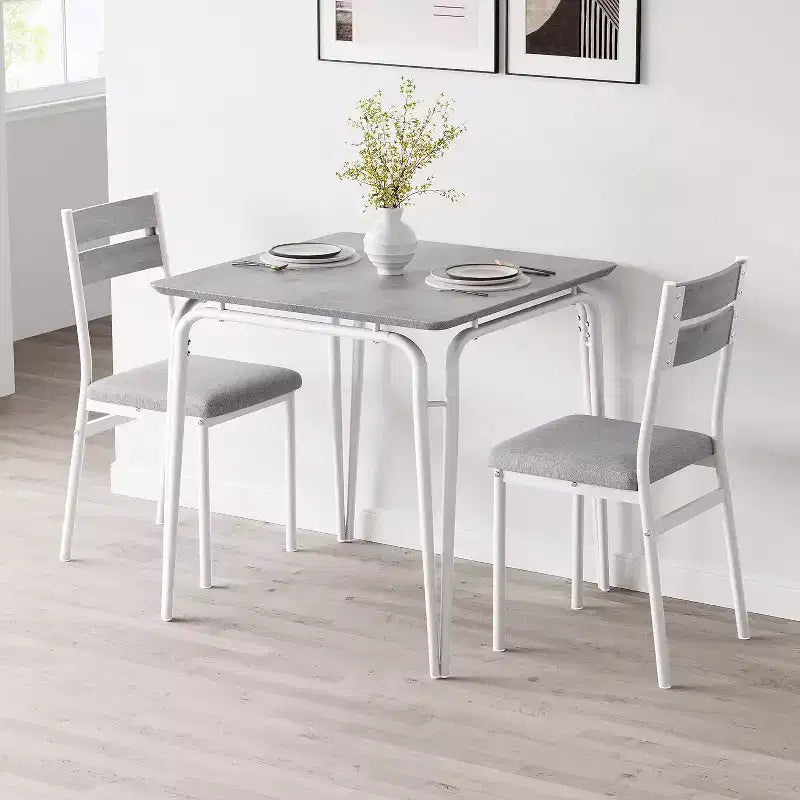 3 Piece Dining Table Set for 2, Small Wooden Kitchen Table w/Storage, Farmhouse Square Dinette Set for Dining Room, Apartment, Small Space