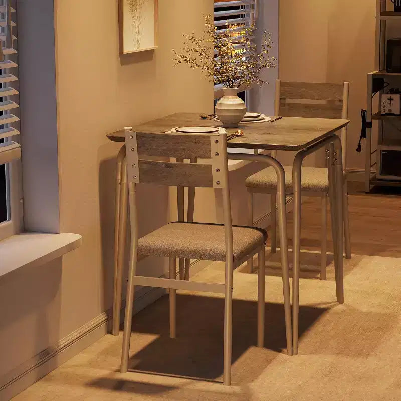 3 Piece Dining Table Set for 2, Small Wooden Kitchen Table w/Storage, Farmhouse Square Dinette Set for Dining Room, Apartment, Small Space