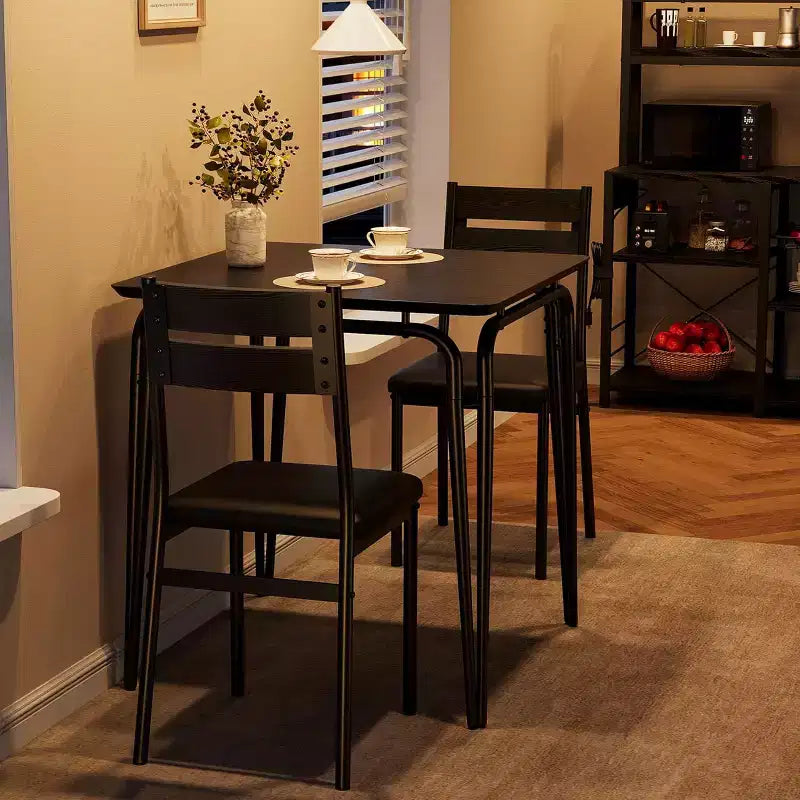 3 Piece Dining Table Set for 2, Small Wooden Kitchen Table w/Storage, Farmhouse Square Dinette Set for Dining Room, Apartment, Small Space
