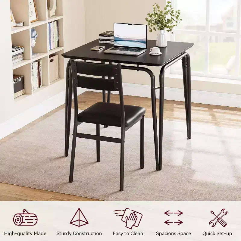 3 Piece Dining Table Set for 2, Small Wooden Kitchen Table w/Storage, Farmhouse Square Dinette Set for Dining Room, Apartment, Small Space
