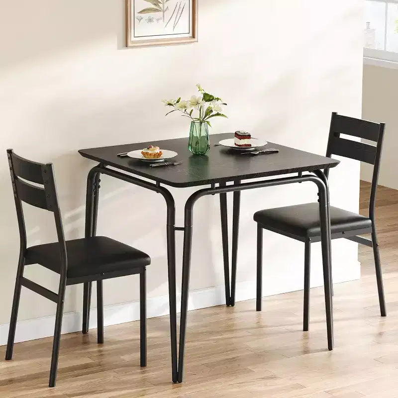3 Piece Dining Table Set for 2, Small Wooden Kitchen Table w/Storage, Farmhouse Square Dinette Set for Dining Room, Apartment, Small Space
