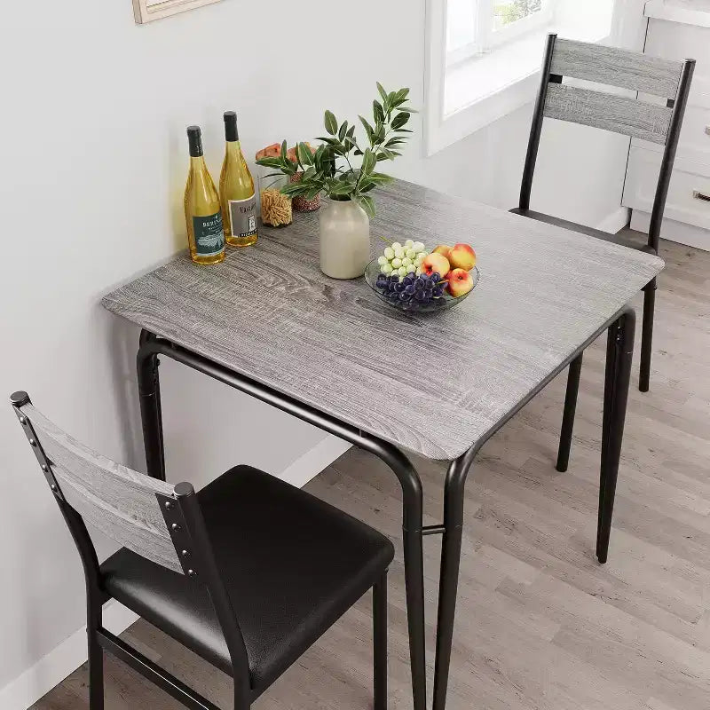 3 Piece Dining Table Set for 2, Small Wooden Kitchen Table w/Storage, Farmhouse Square Dinette Set for Dining Room, Apartment, Small Space