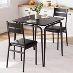 3 Piece Dining Table Set for 2, Small Wooden Kitchen Table w/Storage, Farmhouse Square Dinette Set for Dining Room, Apartment, Small Space