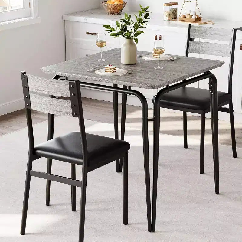 3 Piece Dining Table Set for 2, Small Wooden Kitchen Table w/Storage, Farmhouse Square Dinette Set for Dining Room, Apartment, Small Space
