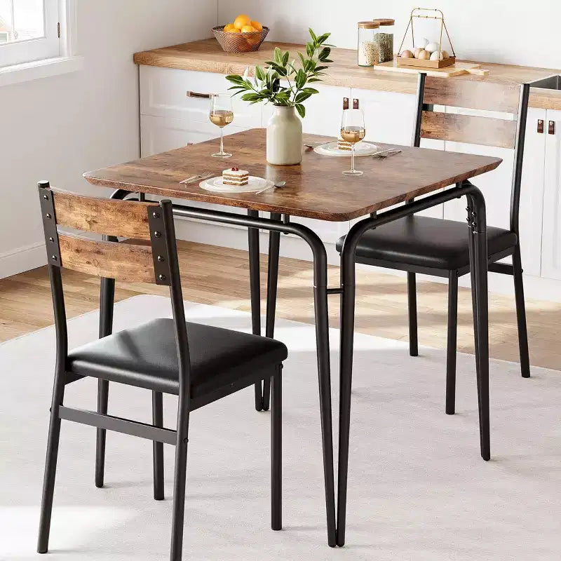 3 Piece Dining Table Set for 2, Small Wooden Kitchen Table w/Storage, Farmhouse Square Dinette Set for Dining Room, Apartment, Small Space
