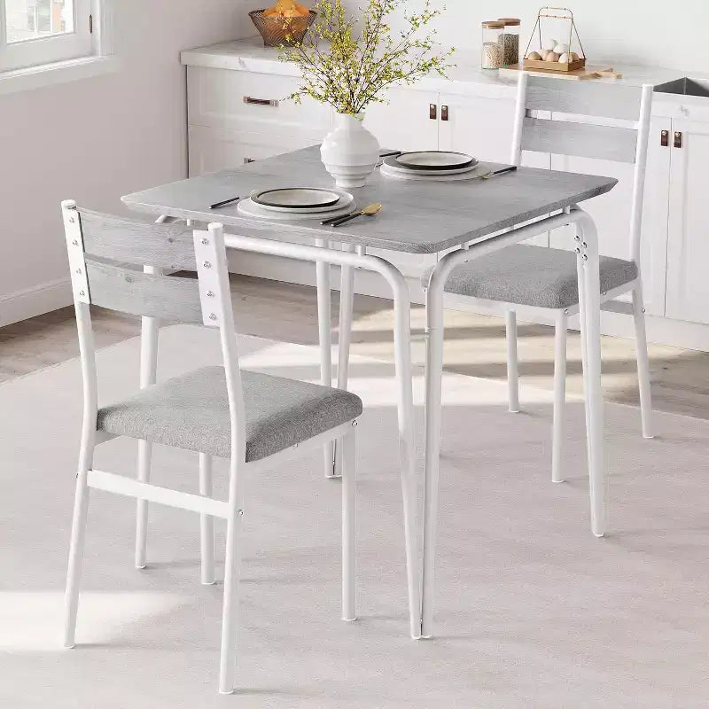 3 Piece Dining Table Set for 2, Small Wooden Kitchen Table w/Storage, Farmhouse Square Dinette Set for Dining Room, Apartment, Small Space
