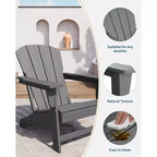 Poltrona Acekool Oversize Adirondack in plastica HDPE resistente alle intemperie con texture effetto legno, capacità 172 kg, sedia da esterno per patio e braciere, nera