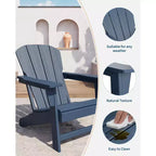 Poltrona Acekool Oversize Adirondack in plastica HDPE resistente alle intemperie con texture effetto legno, capacità 172 kg, sedia da esterno per patio e braciere, nera