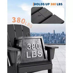 Poltrona Acekool Oversize Adirondack in plastica HDPE resistente alle intemperie con texture effetto legno, capacità 172 kg, sedia da esterno per patio e braciere, nera