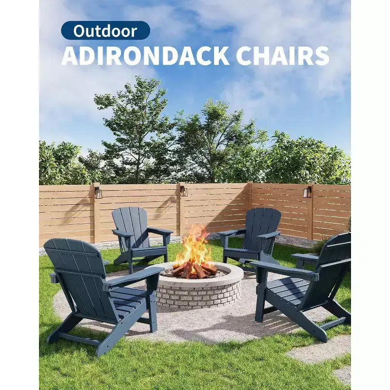 Poltrona Acekool Oversize Adirondack in plastica HDPE resistente alle intemperie con texture effetto legno, capacità 172 kg, sedia da esterno per patio e braciere, nera