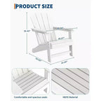 Poltrona Acekool Oversize Adirondack in plastica HDPE resistente alle intemperie con texture effetto legno, capacità 172 kg, sedia da esterno per patio e braciere, nera