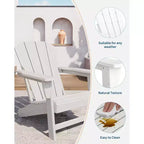 Poltrona Acekool Oversize Adirondack in plastica HDPE resistente alle intemperie con texture effetto legno, capacità 172 kg, sedia da esterno per patio e braciere, nera