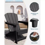 Poltrona Acekool Oversize Adirondack in plastica HDPE resistente alle intemperie con texture effetto legno, capacità 172 kg, sedia da esterno per patio e braciere, nera