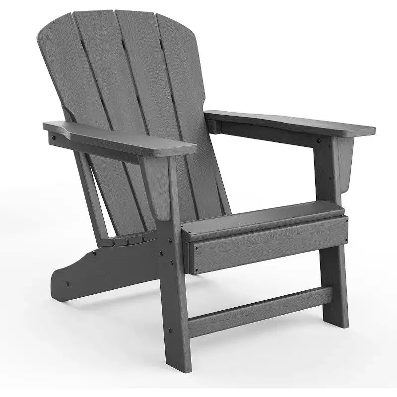 Poltrona Acekool Oversize Adirondack in plastica HDPE resistente alle intemperie con texture effetto legno, capacità 172 kg, sedia da esterno per patio e braciere, nera