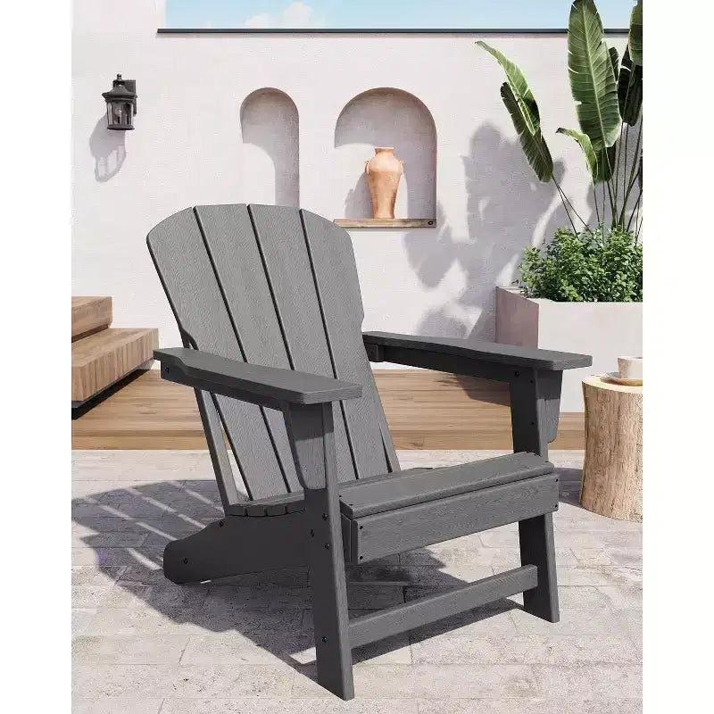 Poltrona Acekool Oversize Adirondack in plastica HDPE resistente alle intemperie con texture effetto legno, capacità 172 kg, sedia da esterno per patio e braciere, nera