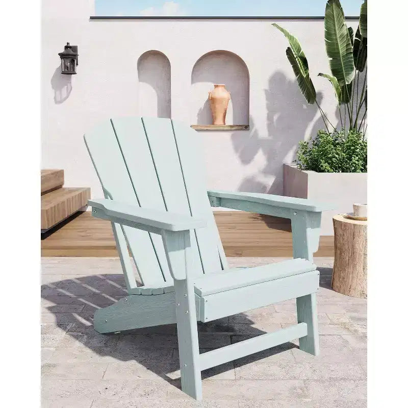 Poltrona Acekool Oversize Adirondack in plastica HDPE resistente alle intemperie con texture effetto legno, capacità 172 kg, sedia da esterno per patio e braciere, nera