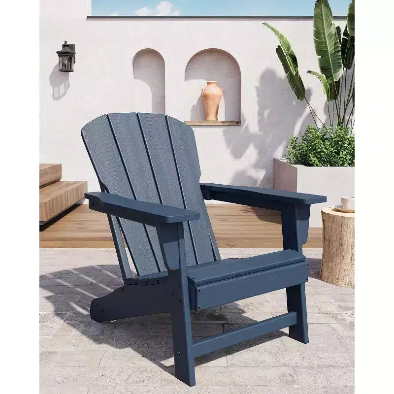 Poltrona Acekool Oversize Adirondack in plastica HDPE resistente alle intemperie con texture effetto legno, capacità 172 kg, sedia da esterno per patio e braciere, nera