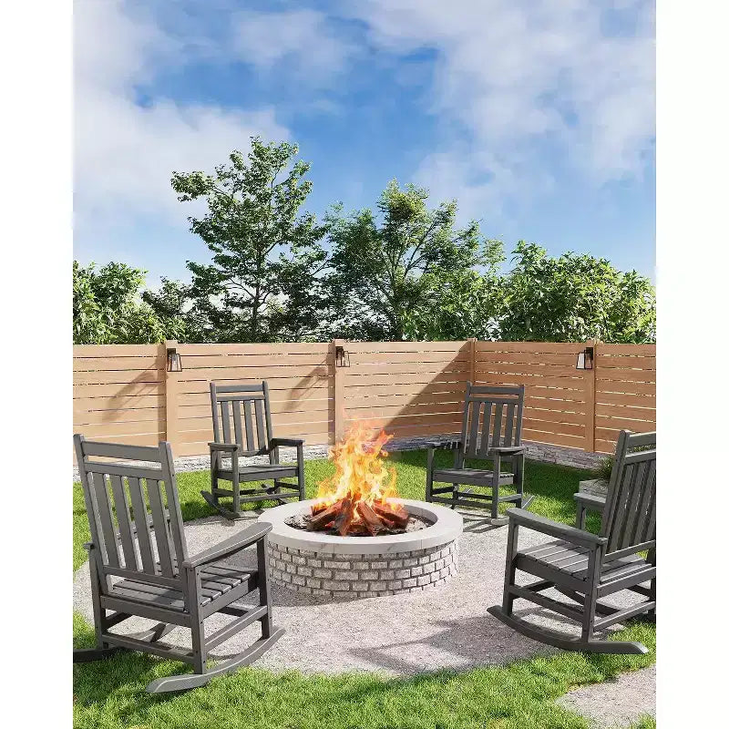 Acekool 1-Piece Outdoor Rocking Chair Set  HDPE Weather-Resistant Adirondack Rockers with Wood Texture, 380 lbs Capacity, Black