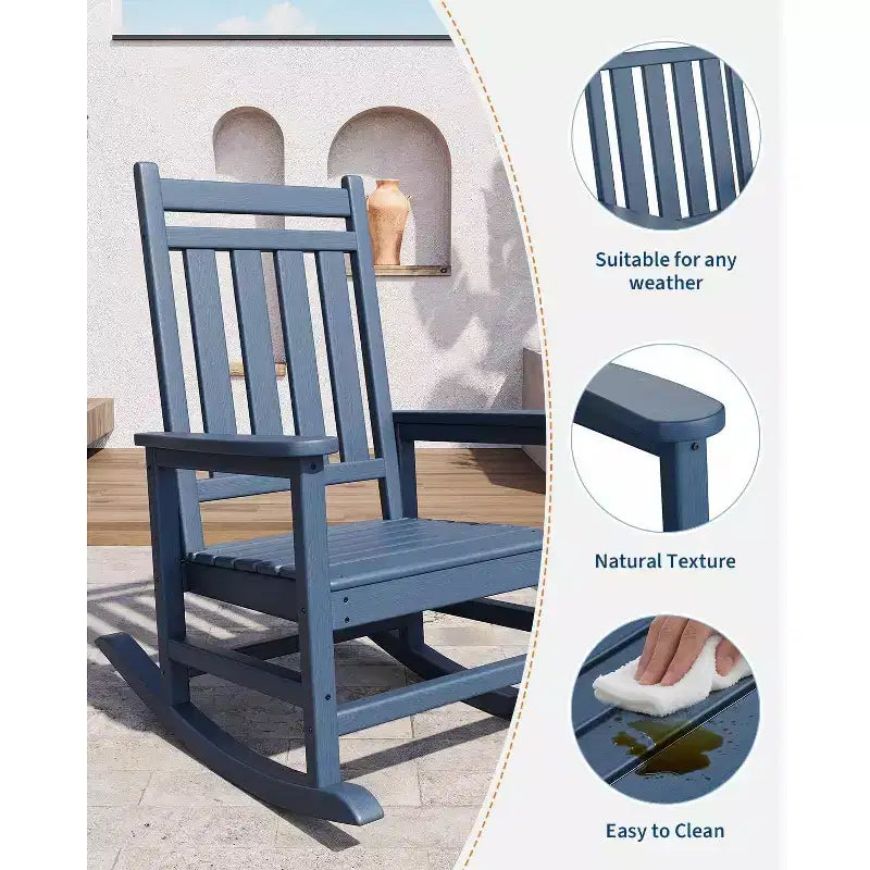 Acekool 1-Piece Outdoor Rocking Chair Set  HDPE Weather-Resistant Adirondack Rockers with Wood Texture, 380 lbs Capacity, Black