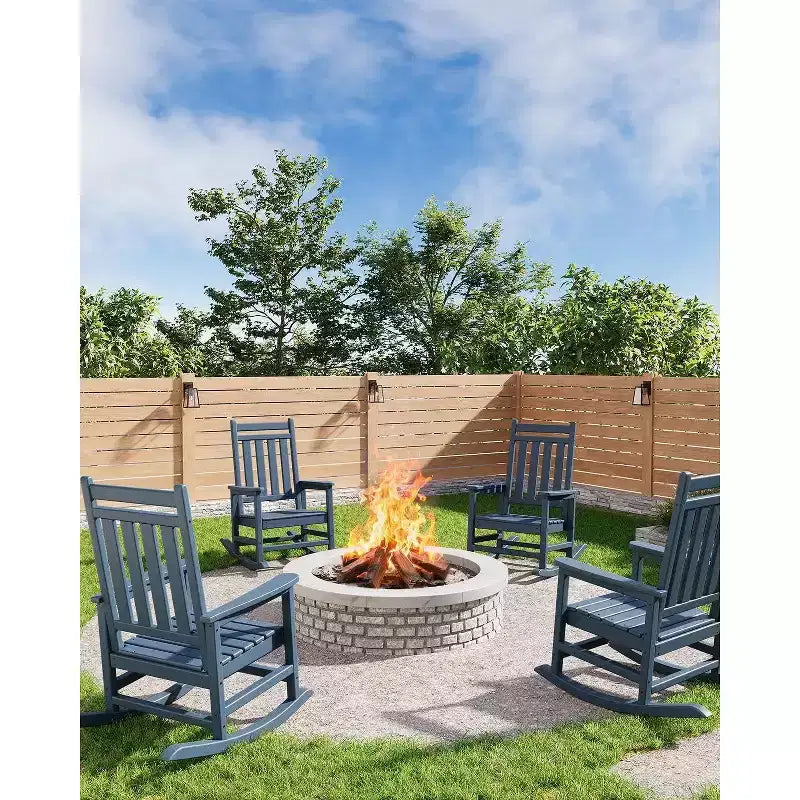 Acekool 1-Piece Outdoor Rocking Chair Set  HDPE Weather-Resistant Adirondack Rockers with Wood Texture, 380 lbs Capacity, Black