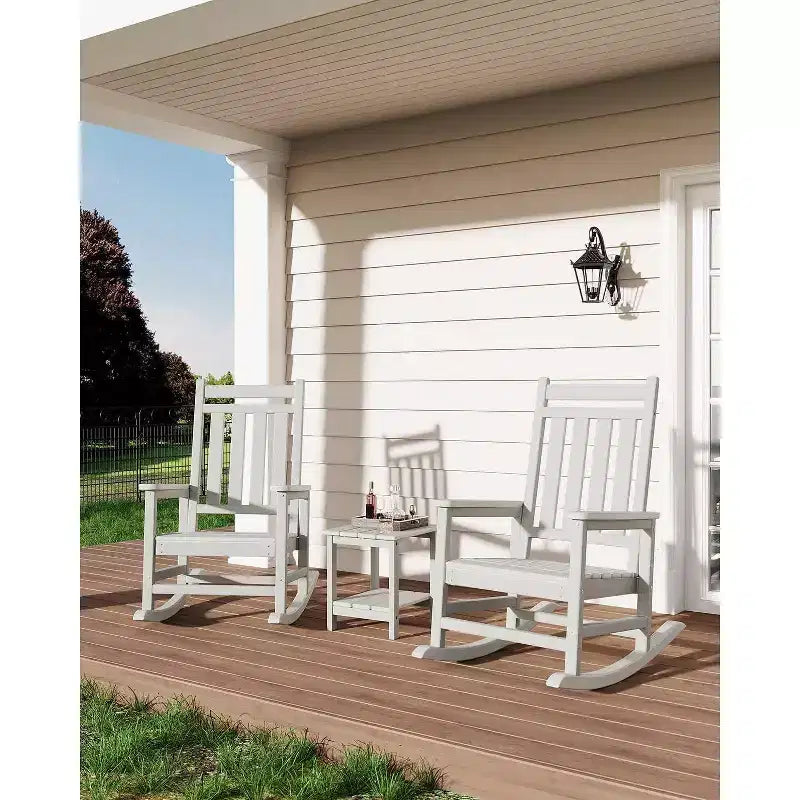 Acekool 1-Piece Outdoor Rocking Chair Set  HDPE Weather-Resistant Adirondack Rockers with Wood Texture, 380 lbs Capacity, Black