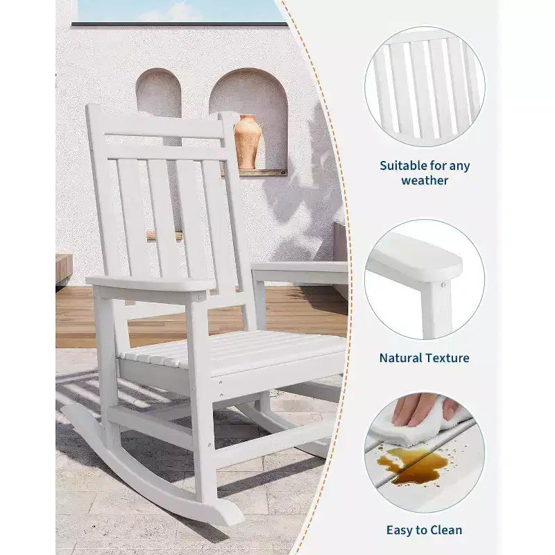 Acekool 1-Piece Outdoor Rocking Chair Set  HDPE Weather-Resistant Adirondack Rockers with Wood Texture, 380 lbs Capacity, Black