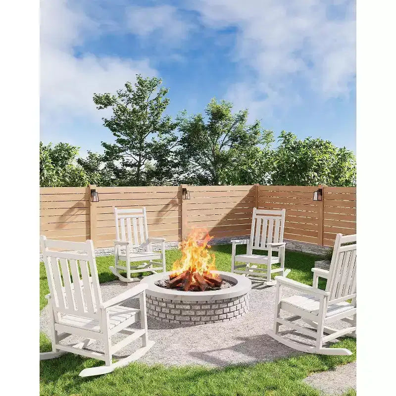 Acekool 1-Piece Outdoor Rocking Chair Set  HDPE Weather-Resistant Adirondack Rockers with Wood Texture, 380 lbs Capacity, Black