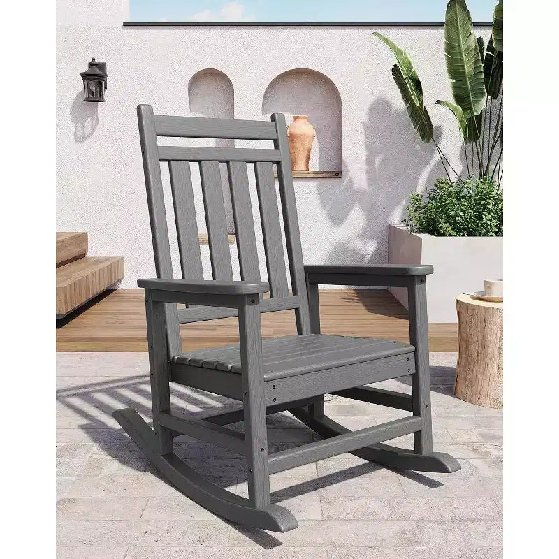 Set Acekool con 1 sedia a dondolo per esterni, sedie a dondolo Adirondack in HDPE resistenti alle intemperie con venature del legno, portata 172 kg, nero
