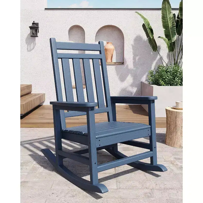 Set Acekool con 1 sedia a dondolo per esterni, sedie a dondolo Adirondack in HDPE resistenti alle intemperie con venature del legno, portata 172 kg, nero