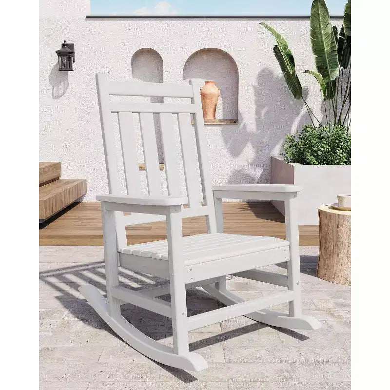 Set Acekool con 1 sedia a dondolo per esterni, sedie a dondolo Adirondack in HDPE resistenti alle intemperie con venature del legno, portata 172 kg, nero