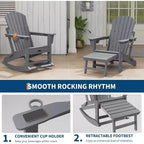 Acekool 4-in-1 Folding Adirondack Rocking Chair with Retractable Ottoman and Dual Cup Holders, HDPE Outdoor Rocker Set