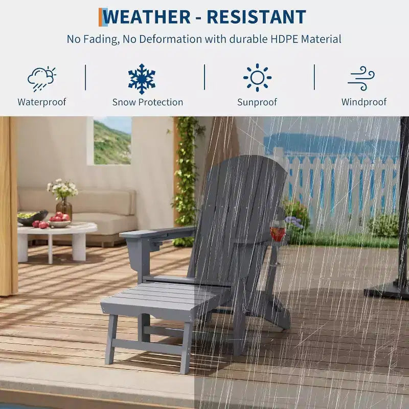 Acekool 4-in-1 Folding Adirondack Rocking Chair with Retractable Ottoman and Dual Cup Holders, HDPE Outdoor Rocker Set
