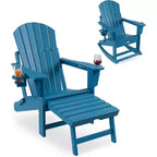Acekool 4-in-1 Folding Adirondack Rocking Chair with Retractable Ottoman and Dual Cup Holders, HDPE Outdoor Rocker Set