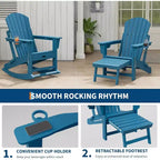 Acekool 4-in-1 Folding Adirondack Rocking Chair with Retractable Ottoman and Dual Cup Holders, HDPE Outdoor Rocker Set
