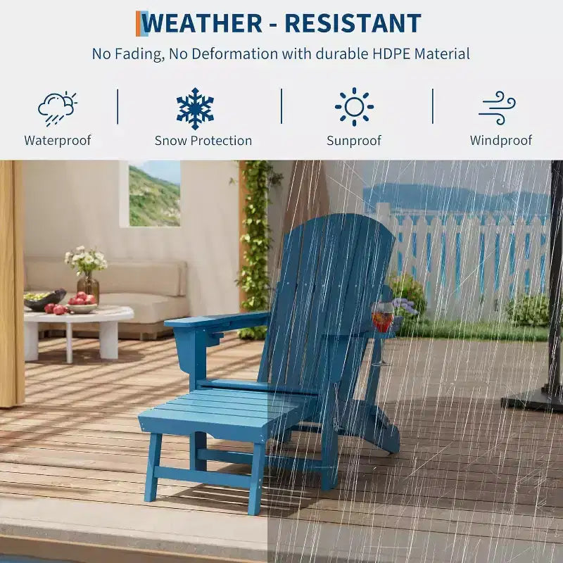 Acekool 4-in-1 Folding Adirondack Rocking Chair with Retractable Ottoman and Dual Cup Holders, HDPE Outdoor Rocker Set