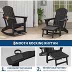 Acekool 4-in-1 Folding Adirondack Rocking Chair with Retractable Ottoman and Dual Cup Holders, HDPE Outdoor Rocker Set