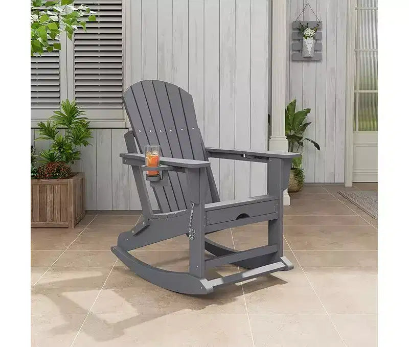 Sedia a dondolo Adirondack pieghevole Acekool 4 in 1 con poggiapiedi a scomparsa e doppio portabicchieri, set dondolo da esterno in HDPE
