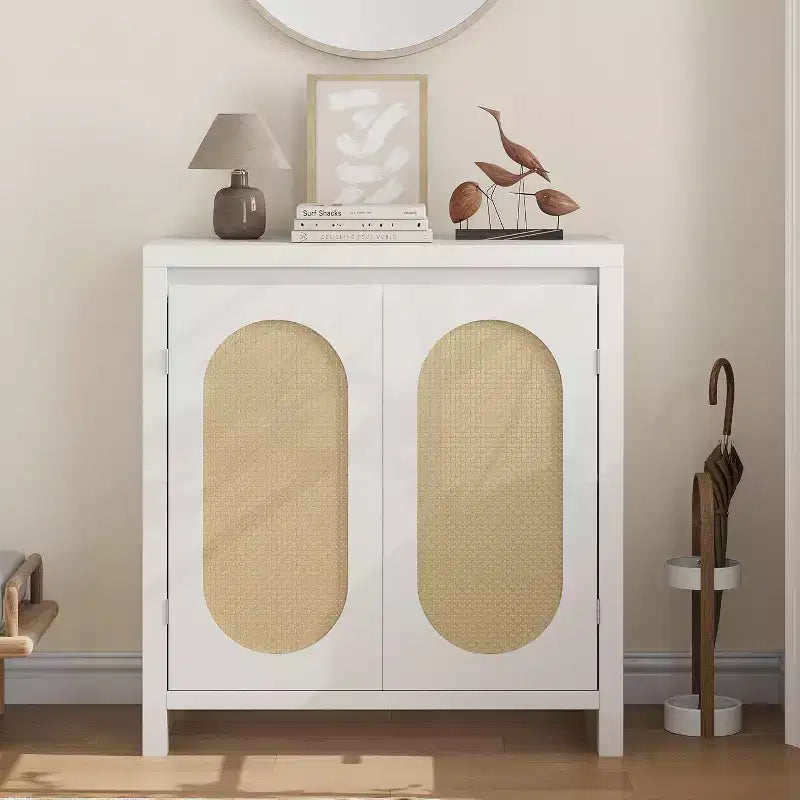Tavolino da caffè Mid-Century Modern da 30,1 pollici, credenza a buffet con ante in rattan, tavolo da cucina per sala da pranzo e ingresso