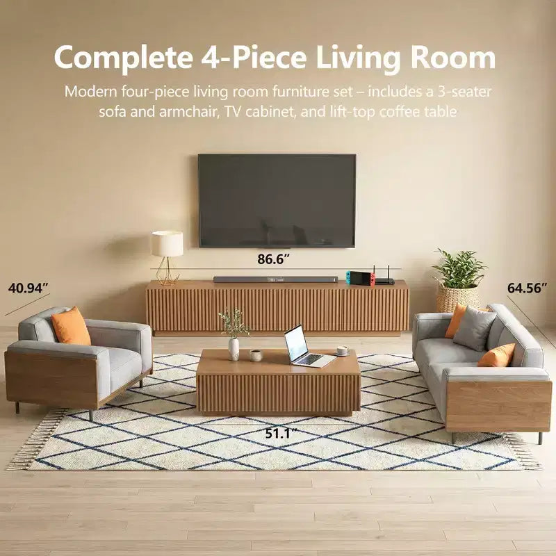 Gaoyangjiaju 86.61 Mid-Century Modern TV Stand for TVs up to 85, TV Console with Large Storage Space, Entertainment Center for Living Room