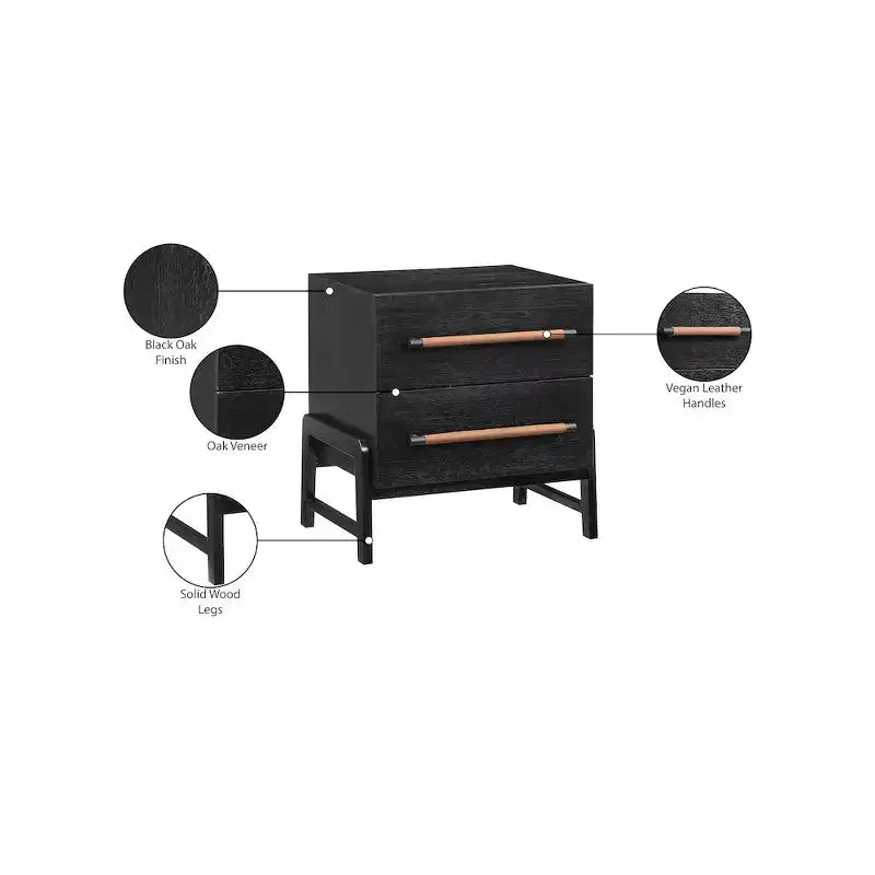 Meridian Furniture,Kaya Black Vegan Leather Nightstand