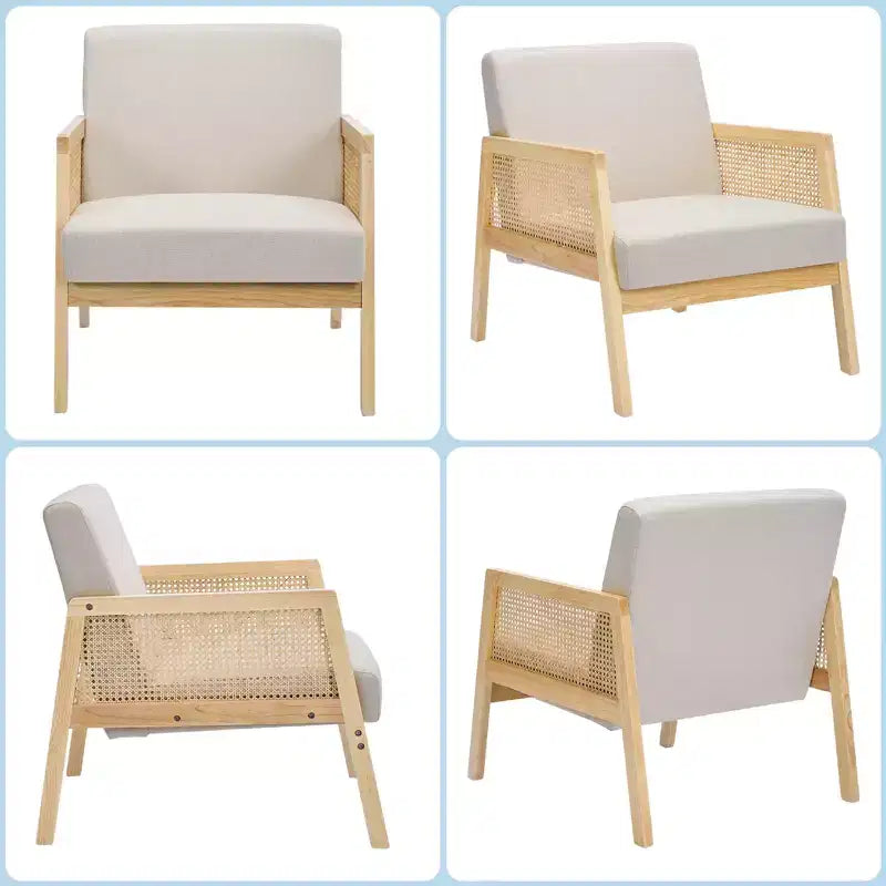 2 Pack Modern Accent Chair with Wood Legs - Linen Upholstered Armchair 300Lb Capacity for Living Room, Bedroom