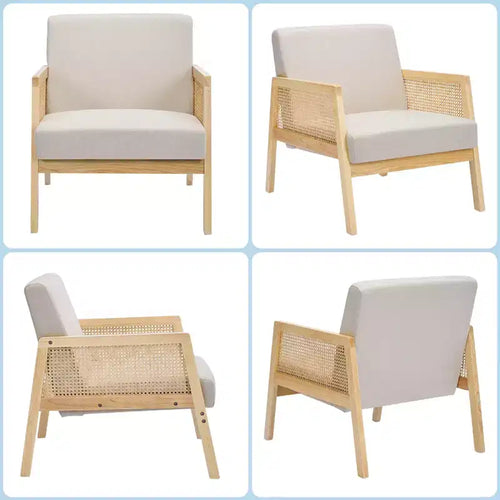 Confezione da 2 Poltrone Moderne con Gambe in Legno - Poltrona Imbottita in Lino con Capacità di 136 kg per Soggiorno, Camera da Letto